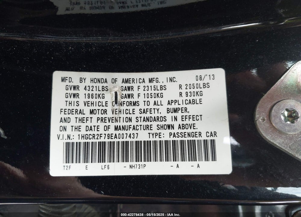 2014 HONDA ACCORD VIN: 1HGCR2F79EA007437