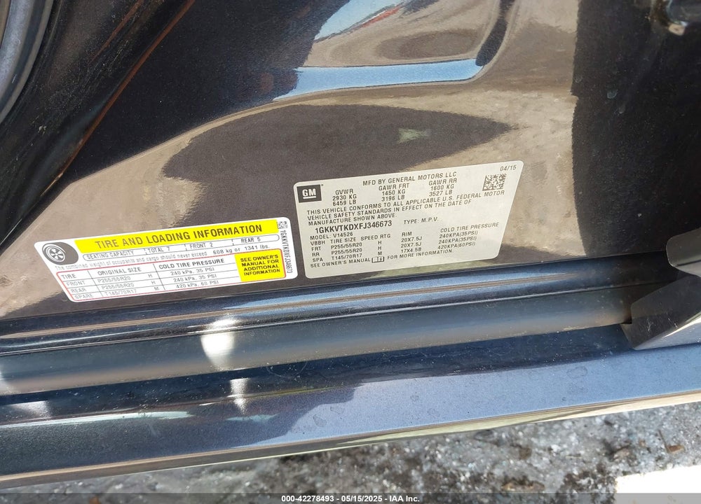 2015 GMC ACADIA DENALI VIN: 1GKKVTKDXFJ346673
