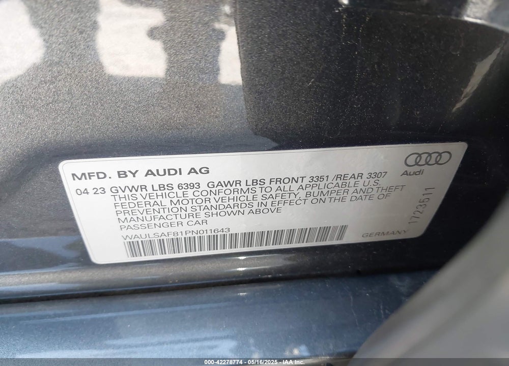 2023 AUDI S8 VIN: WAULSAF81PN011643