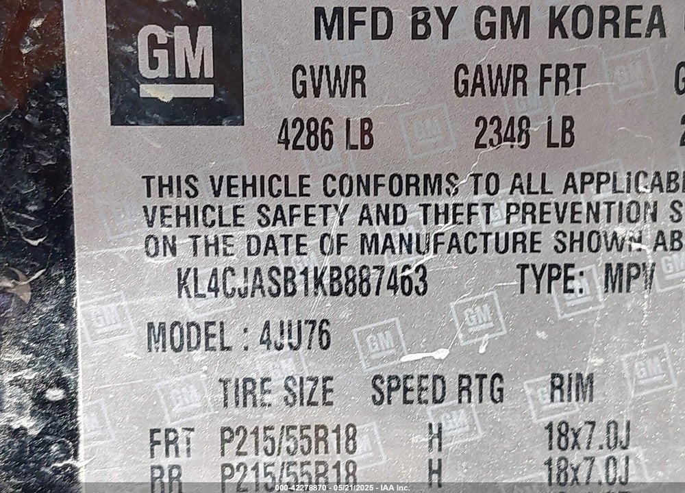 2019 BUICK ENCORE FWD PREFERRED VIN: KL4CJASB1KB887463