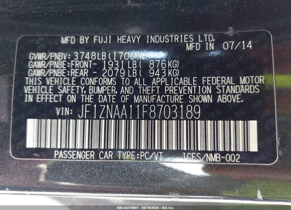 2015 SCION FR-S VIN: JF1ZNAA11F8703189