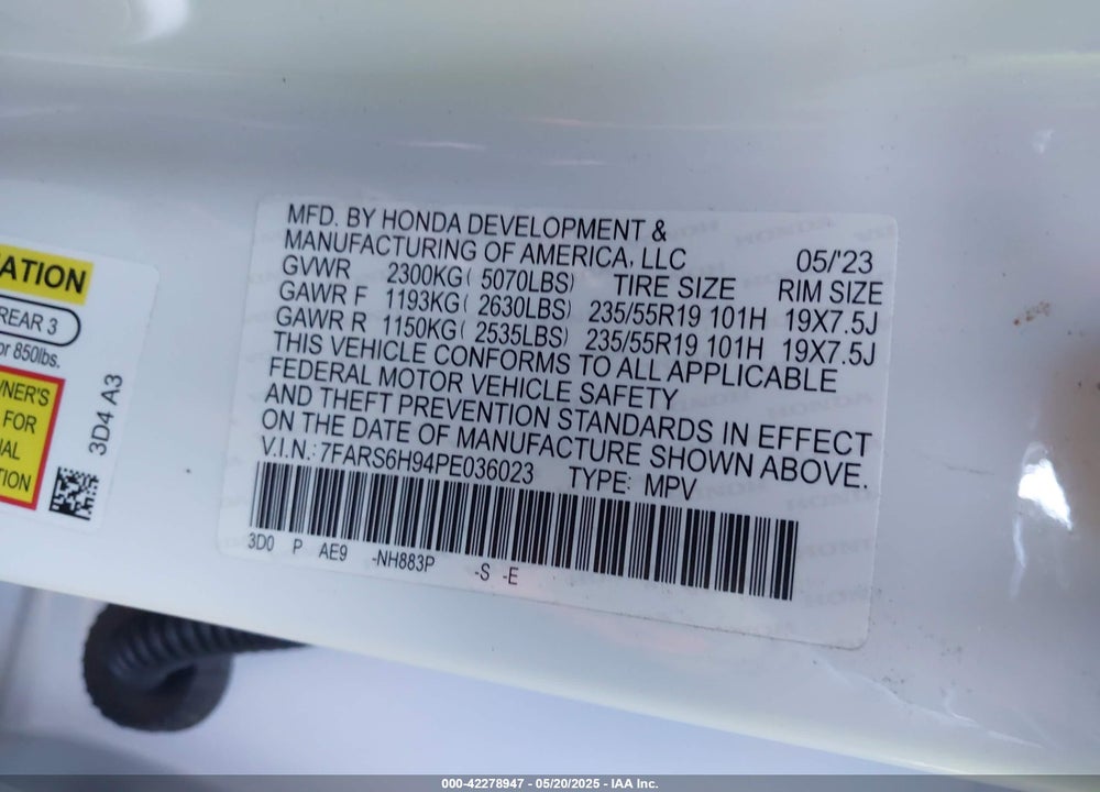 2023 HONDA CR-V HYBRID SPORT TOURING VIN: 7FARS6H94PE036023