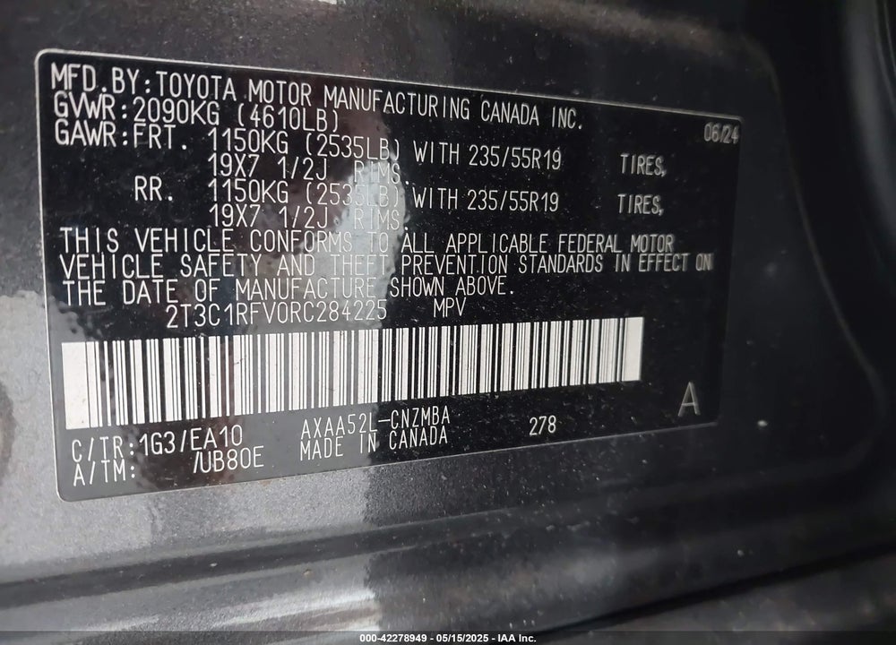 2024 TOYOTA RAV4 VIN: 2T3C1RFV0RC284225