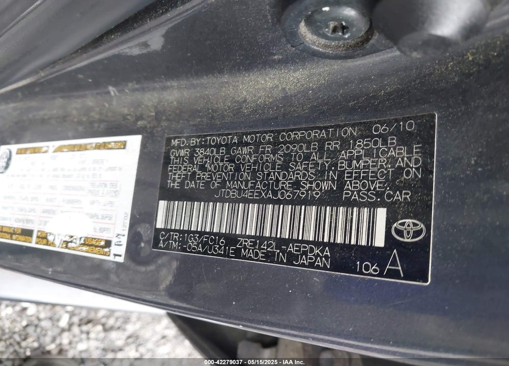 2010 TOYOTA COROLLA VIN: JTDBU4EEXAJ067919