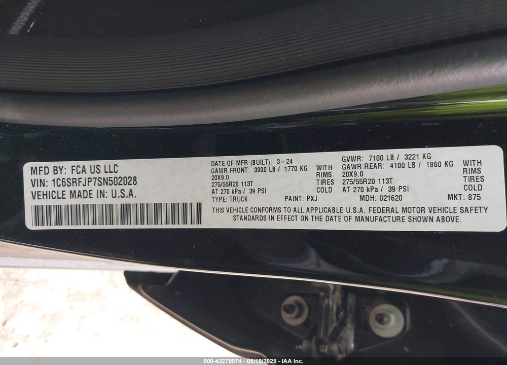 2025 RAM 1500 VIN: 1C6SRFJP7SN502028