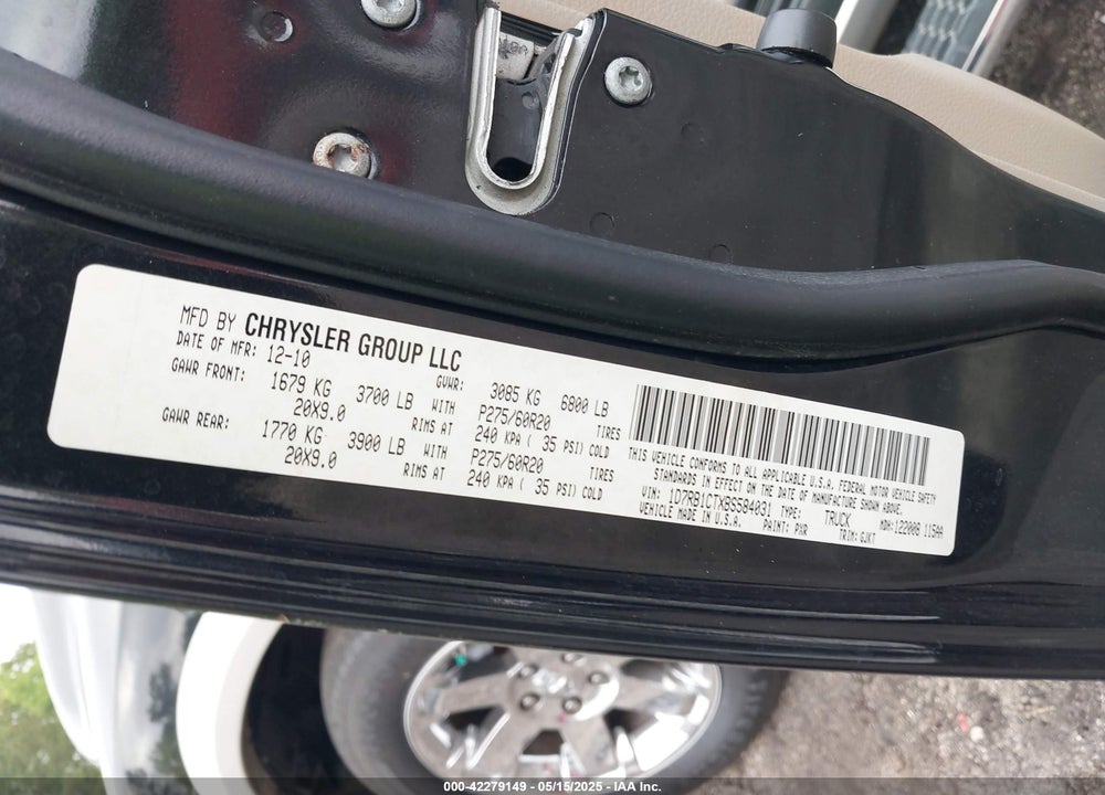2011 RAM 1500 LAIE VIN: 1D7RB1CTXBS584031