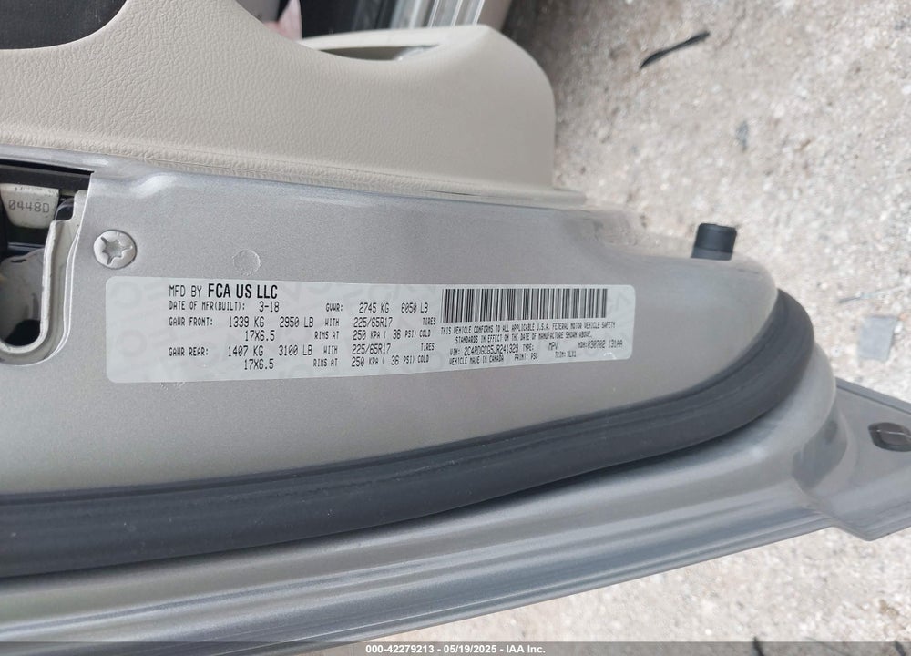 2018 DODGE GRAND CARAVAN VIN: 2C4RDGCG5JR241329