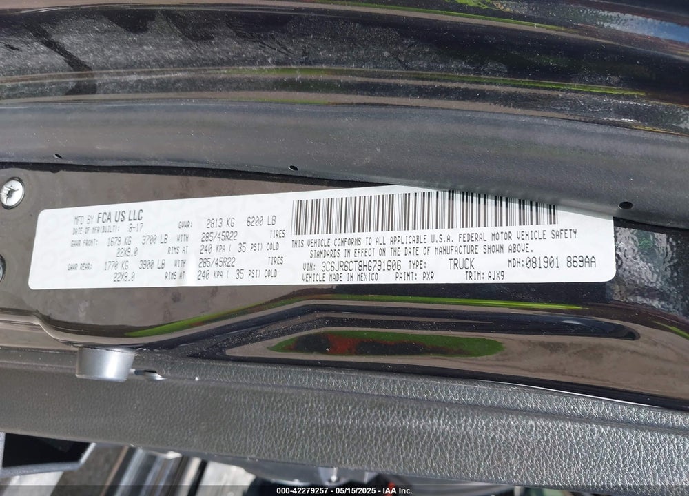 2017 RAM 1500 VIN: 3C6JR6CT8HG791606