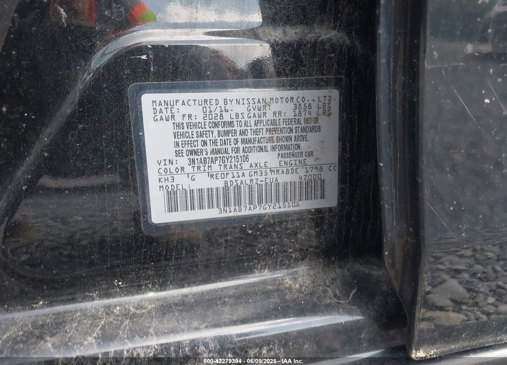 2016 NISSAN SENTRA SR VIN: 3N1AB7AP7GY215106