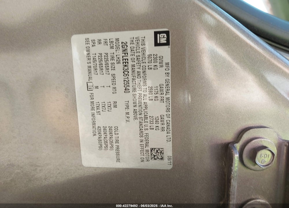 2012 CHEVROLET EQUINOX VIN: 2GNFLEEK3C6125540