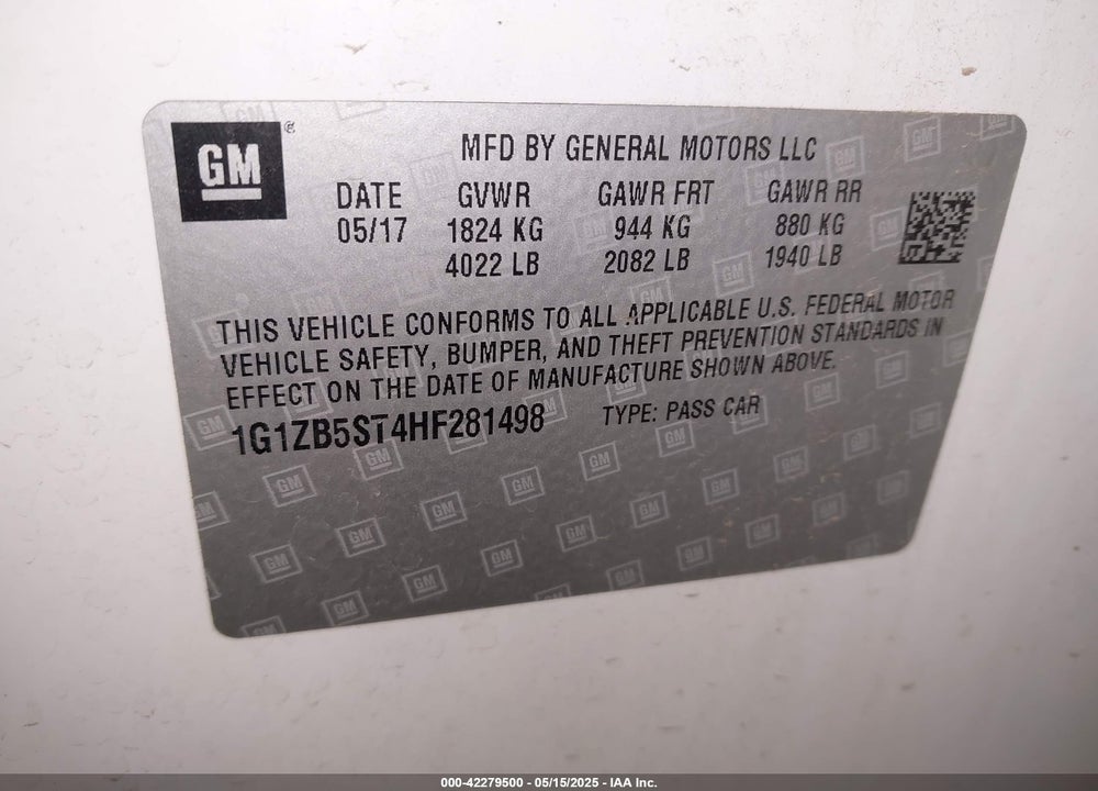 2017 CHEVROLET MALIBU VIN: 1G1ZB5ST4HF281498
