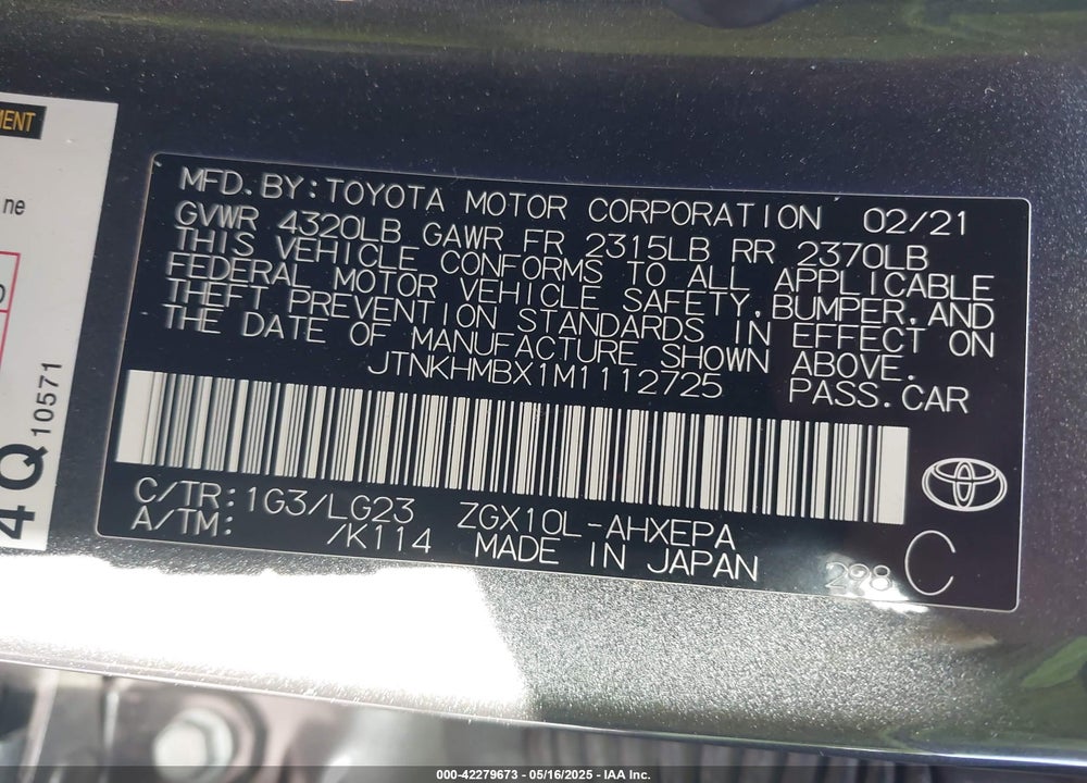 2021 TOYOTA C-HR LIMITED VIN: JTNKHMBX1M1112725