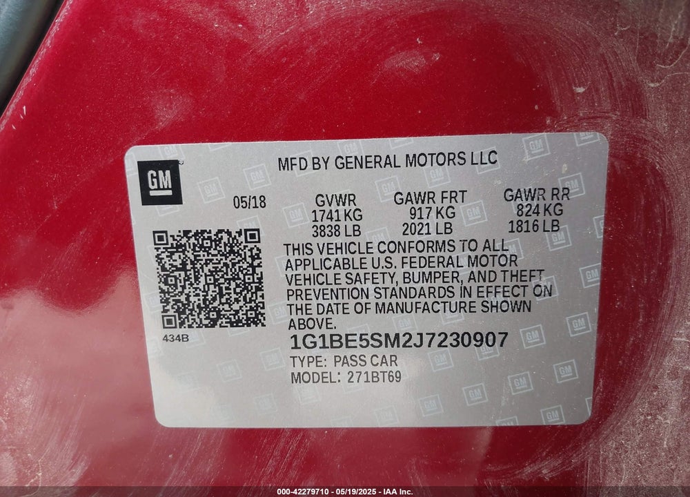 2018 CHEVROLET CRUZE VIN: 1G1BE5SM2J7230907