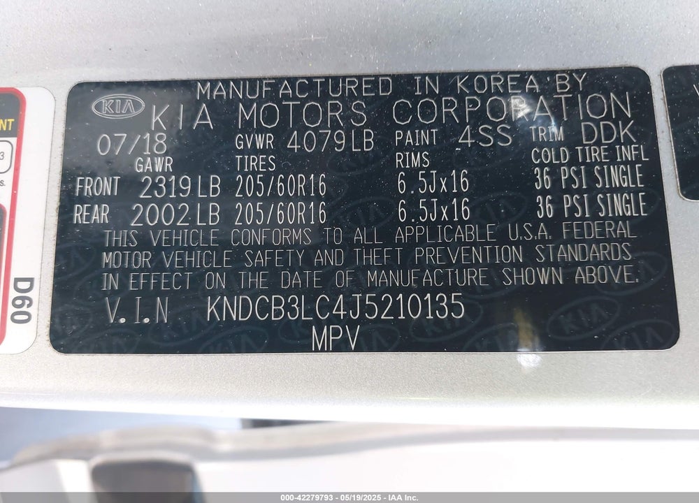 2018 KIA NIRO FE VIN: KNDCB3LC4J5210135