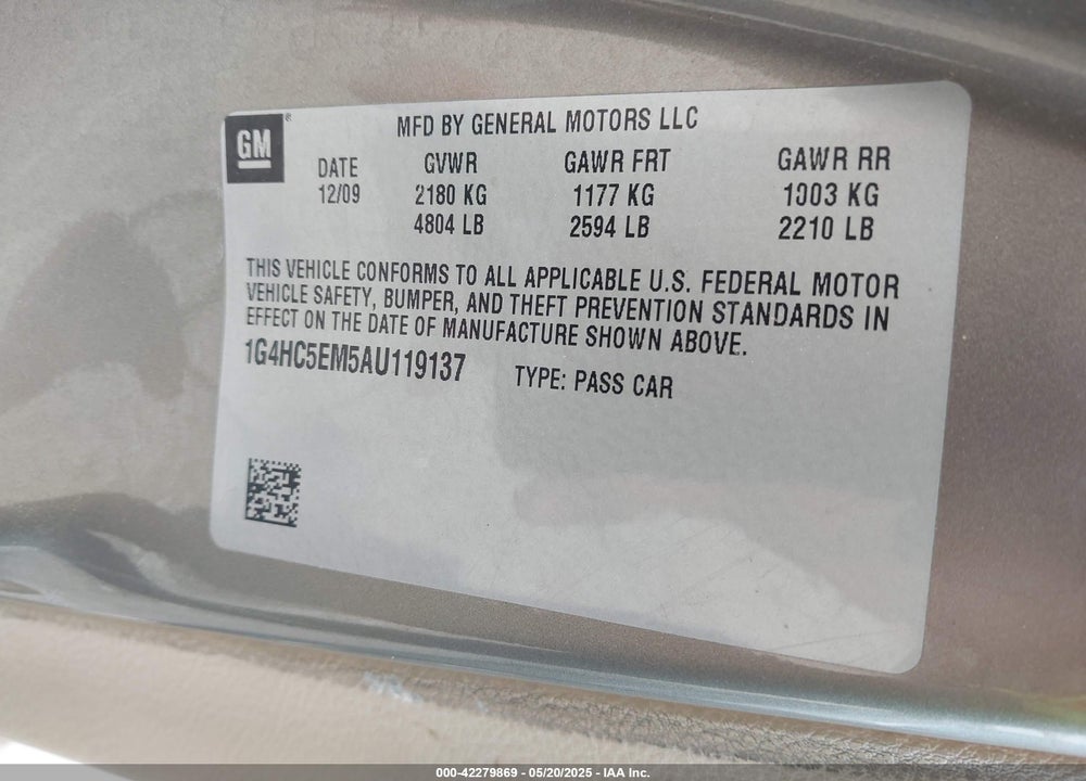 2010 BUICK LUCERNE CXL VIN: 1G4HC5EM5AU119137
