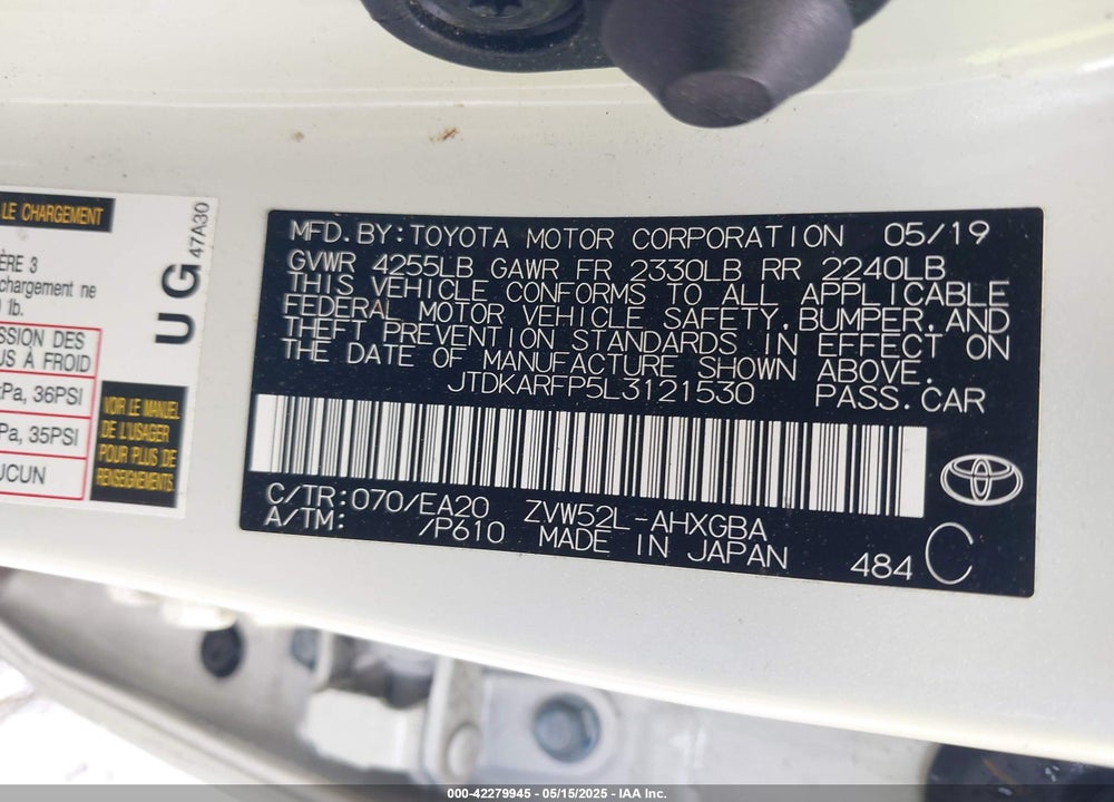 2020 TOYOTA PRIUS PRIME VIN: JTDKARFP5L3121530