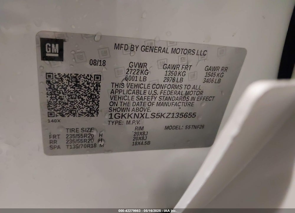 2019 GMC ACADIA DENALI VIN: 1GKKNXLS5KZ135655
