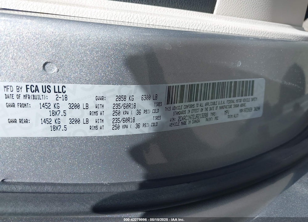 2018 CHRYSLER PACIFICA HYBRID VIN: 2C4RC1N72JR213288
