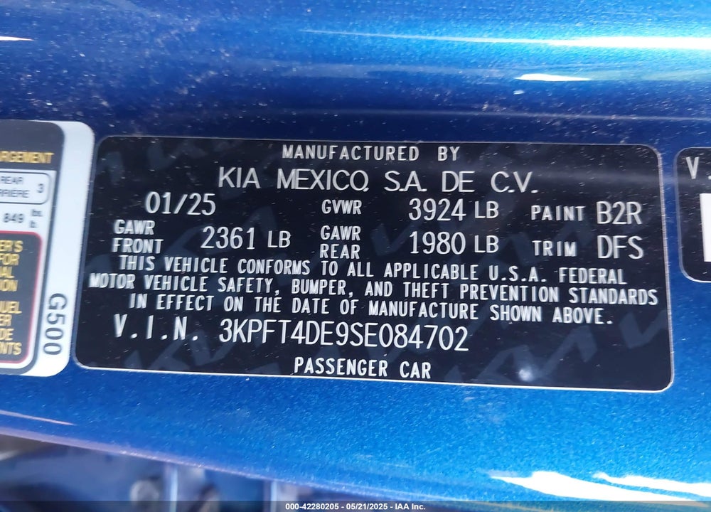 2025 KIA K4 VIN: 3KPFT4DE9SE084702