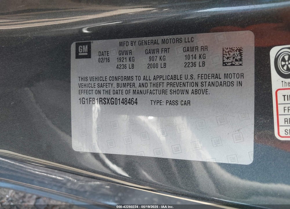 2016 CHEVROLET CAMARO 1LT VIN: 1G1FB1RSXG0148464