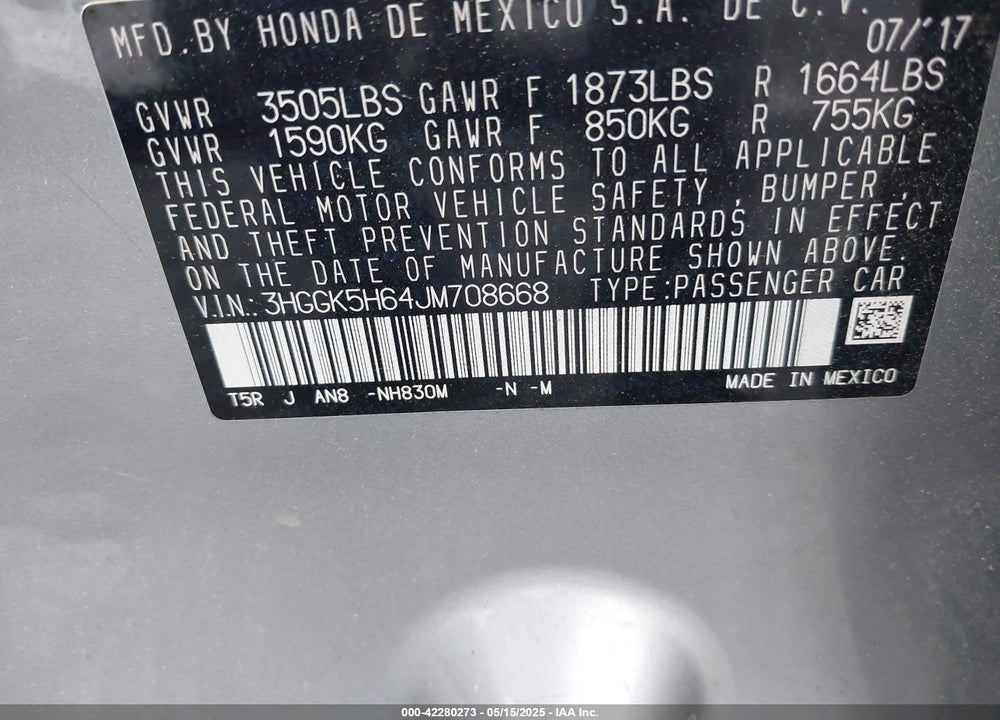 2018 HONDA FIT VIN: 3HGGK5H64JM708668