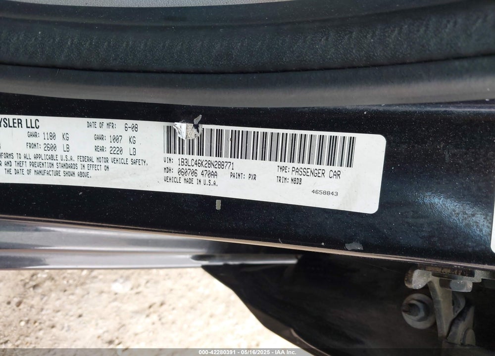 2008 DODGE AVENGER VIN: 1B3LC46K28N288771