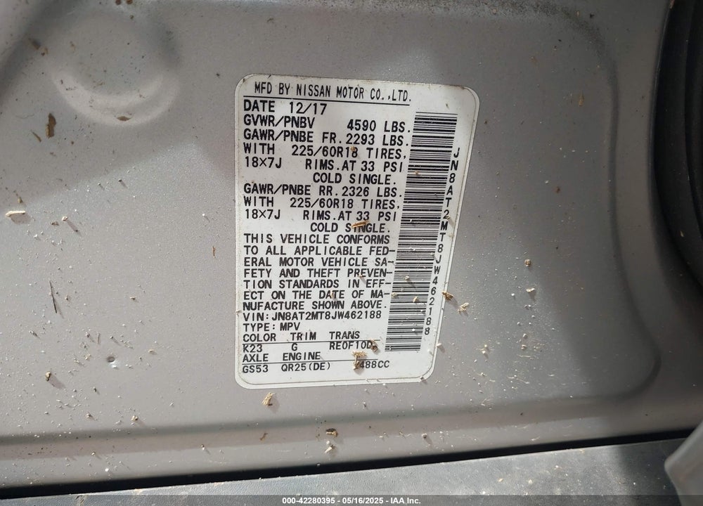 2018 NISSAN ROGUE VIN: JN8AT2MT8JW462188