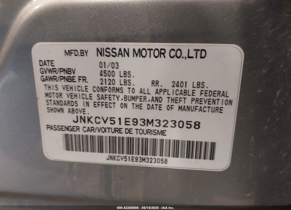 2003 INFINITI G35 LUXURY LEATHER VIN: JNKCV51E93M323058