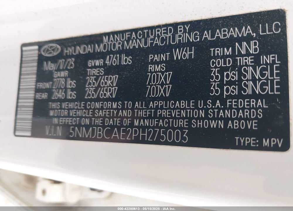 2023 HYUNDAI TUCSON VIN: 5NMJBCAE2PH275003