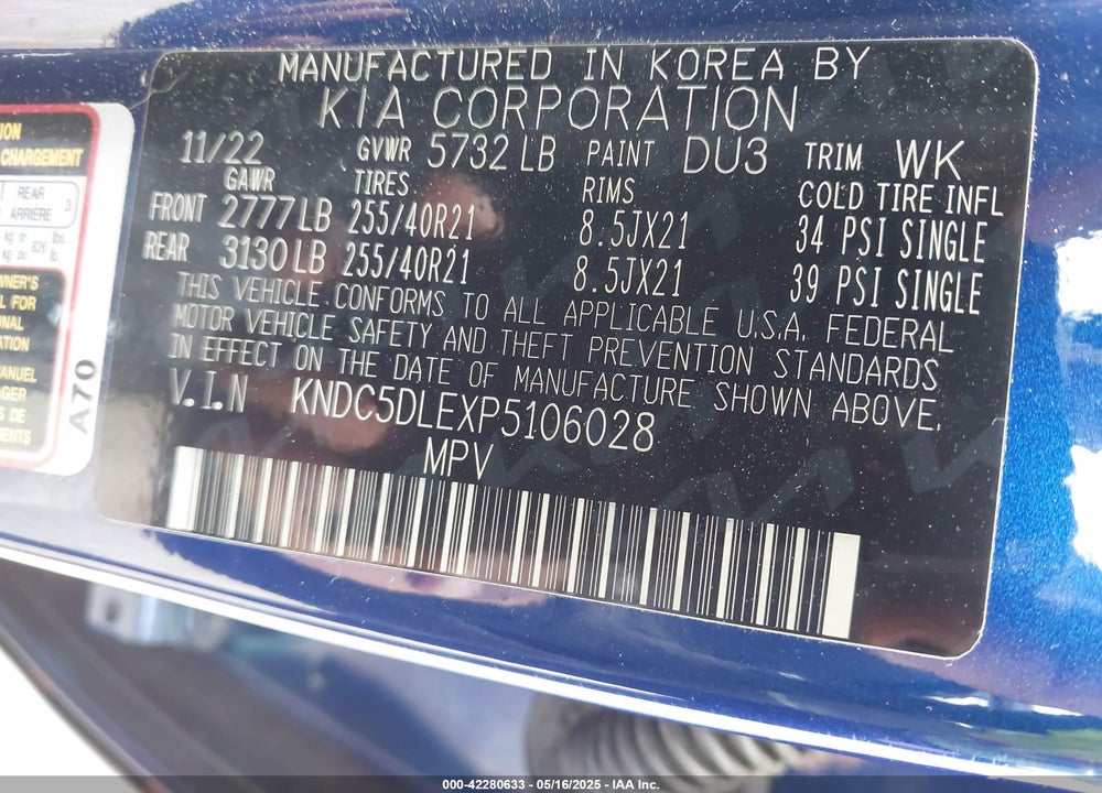 2023 KIA EV6 VIN: KNDC5DLEXP5106028