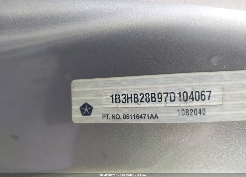2007 DODGE CALIBER VIN: 1B3HB28B97D104067