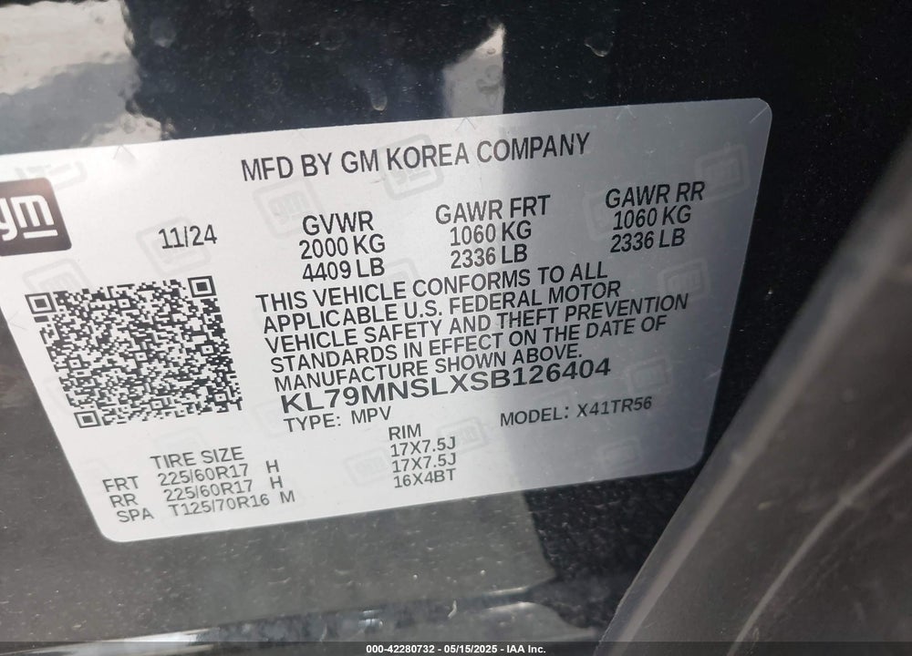 2025 CHEVROLET TRAILBLAZER AWD LS VIN: KL79MNSLXSB126404