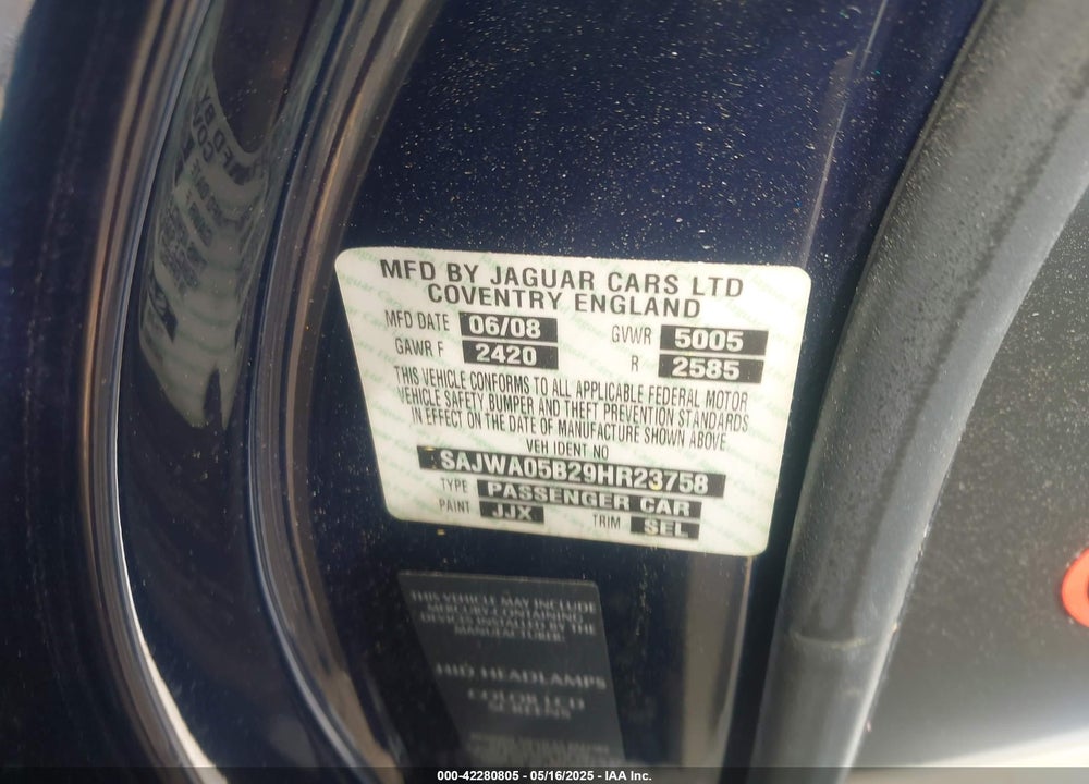 2009 JAGUAR XF VIN: SAJWA05B29HR23758