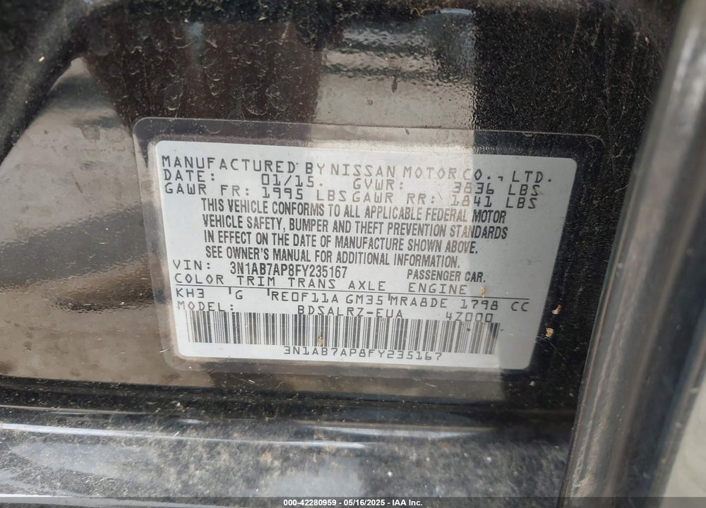 2015 NISSAN SENTRA VIN: 3N1AB7AP8FY235167