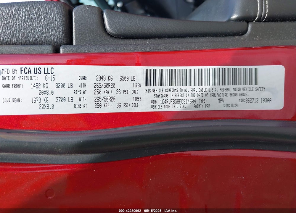 2015 JEEP GRAND CHEROKEE VIN: 1C4RJFBG8FC914604