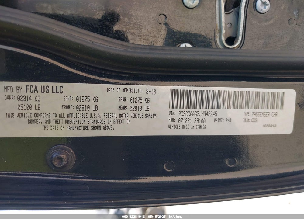 2018 CHRYSLER 300 VIN: 2C3CCAAG7JH342245
