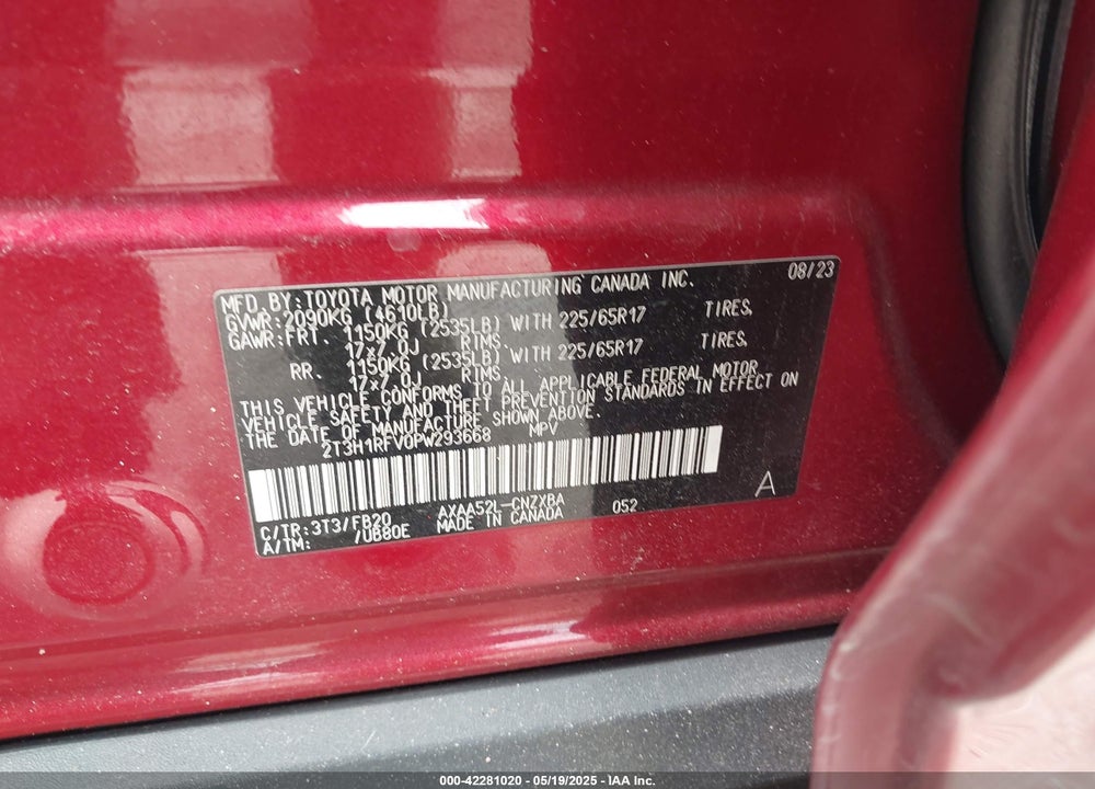 2023 TOYOTA RAV4 VIN: 2T3H1RFV0PW293668