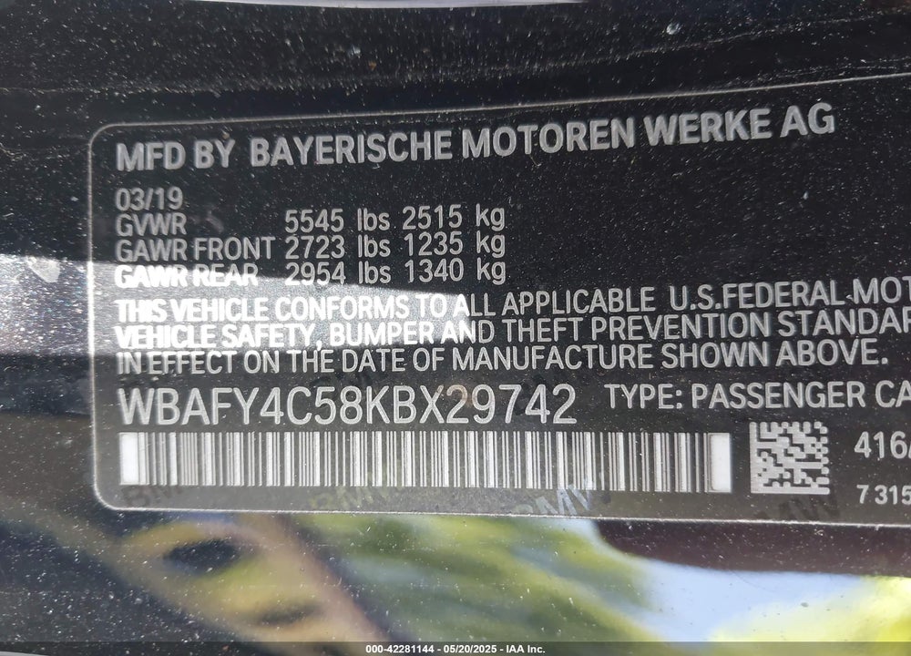 2019 BMW M850I VIN: WBAFY4C58KBX29742