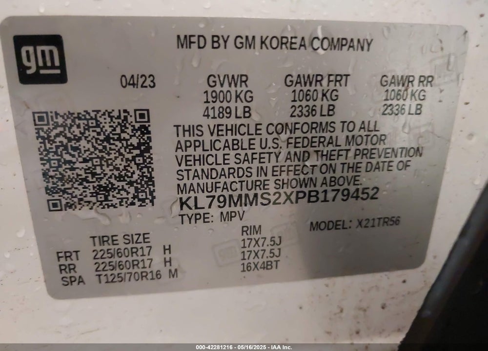 2023 CHEVROLET TRAILBLAZER VIN: KL79MMS2XPB179452