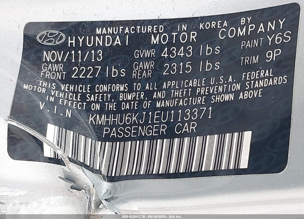 2014 HYUNDAI GENESIS VIN: KMHHU6KJ1EU113371
