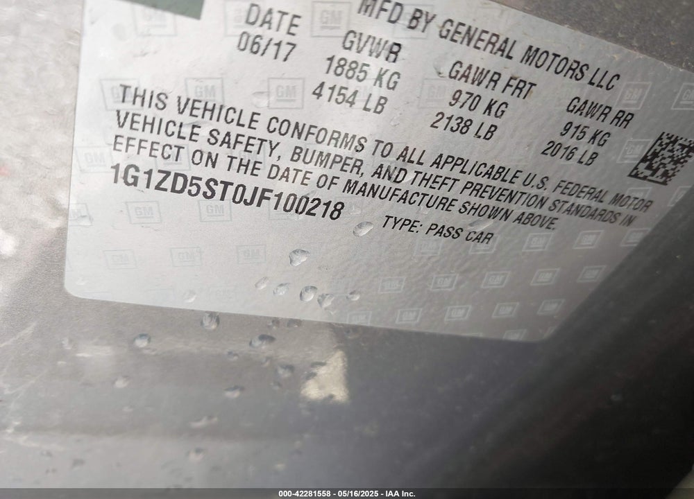 2018 CHEVROLET MALIBU VIN: 1G1ZD5ST0JF100218