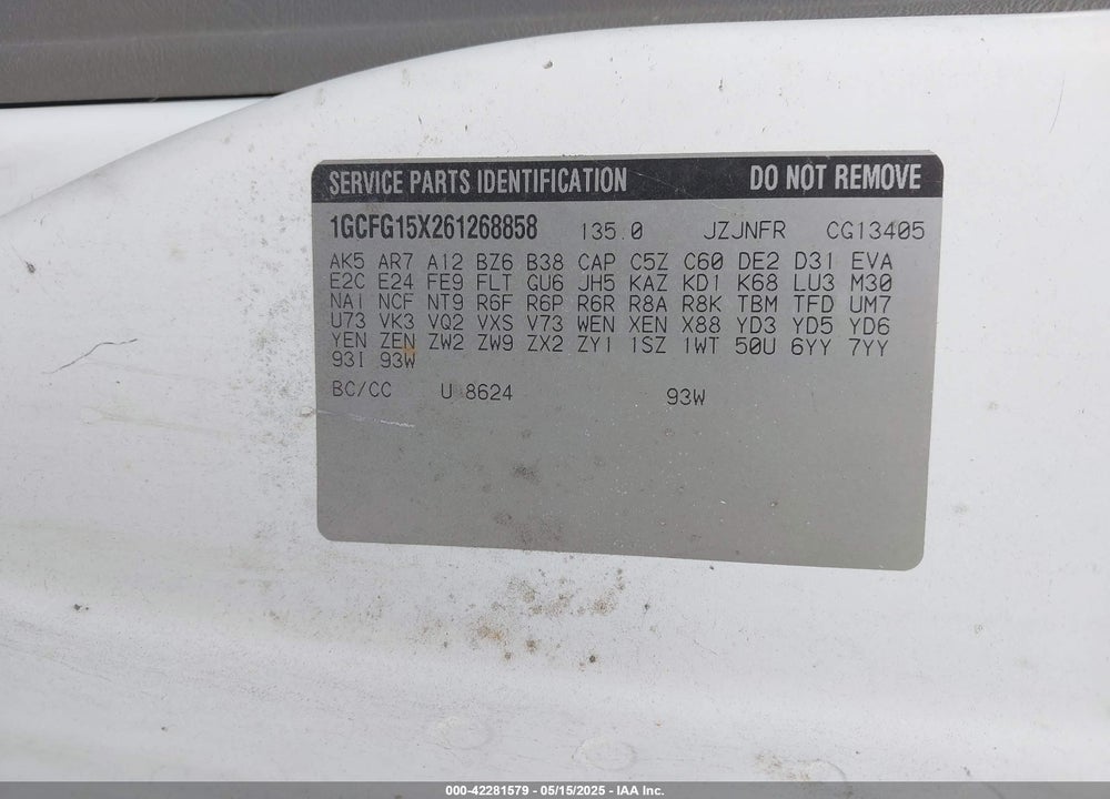 2006 CHEVROLET EXPRESS WORK VAN VIN: 1GCFG15X261268858