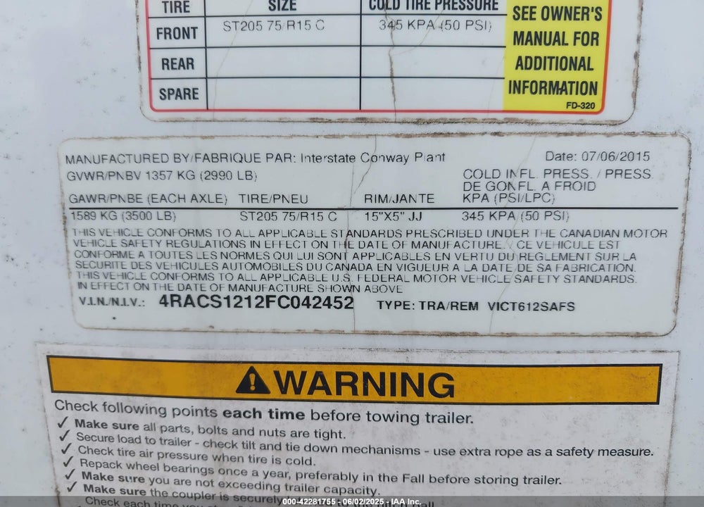 2015 INTERSTATE WEST CORP --- VIN: 4RACS1212FC042452