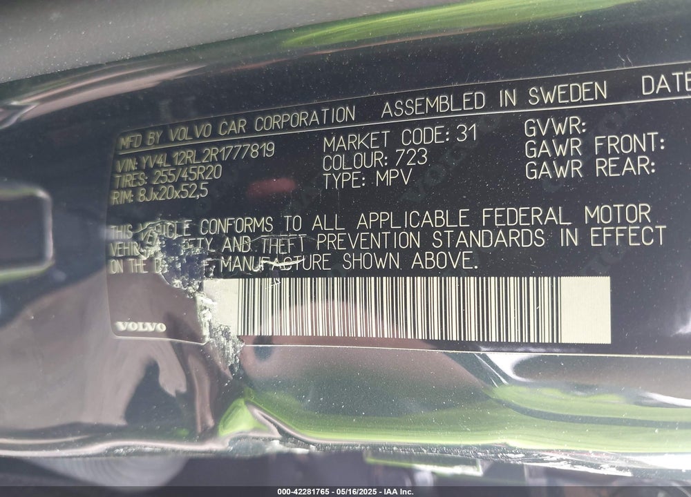 2024 VOLVO XC60 VIN: YV4L12RL2R1777819