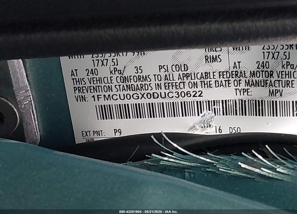 2013 FORD ESCAPE VIN: 1FMCU0GX0DUC30622