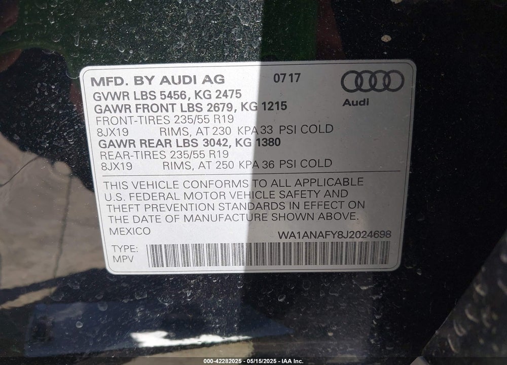 2018 AUDI Q5 VIN: WA1ANAFY8J2024698