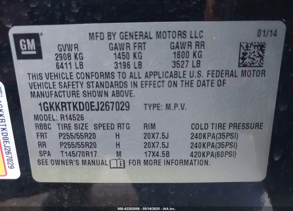 2014 GMC ACADIA VIN: 1GKKRTKD0EJ267029