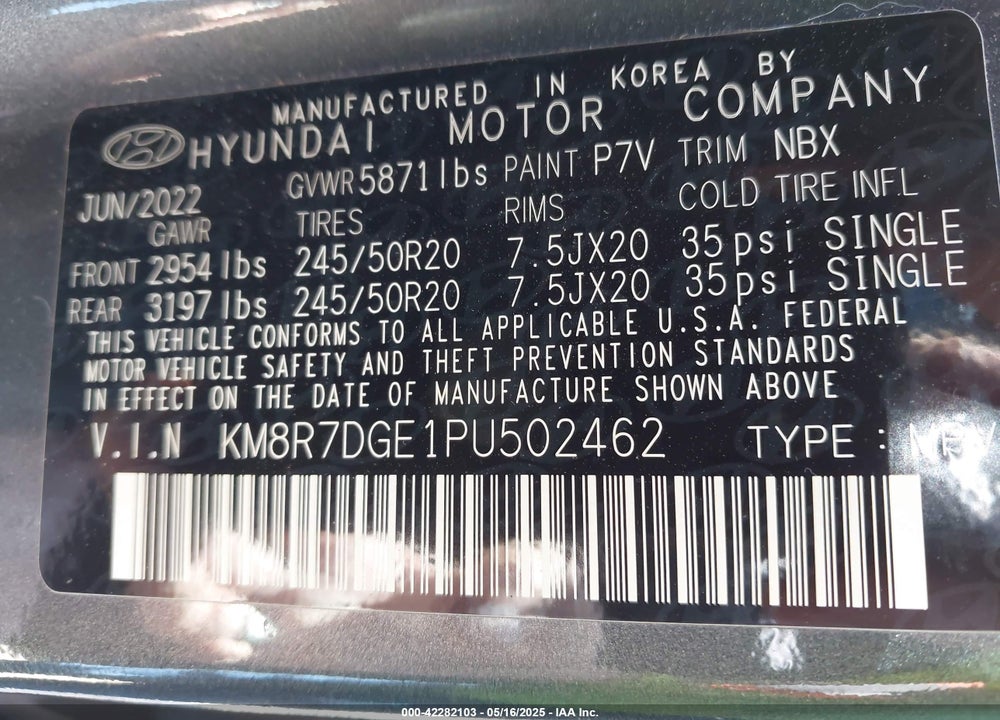 2023 HYUNDAI PALISADE VIN: KM8R7DGE1PU502462