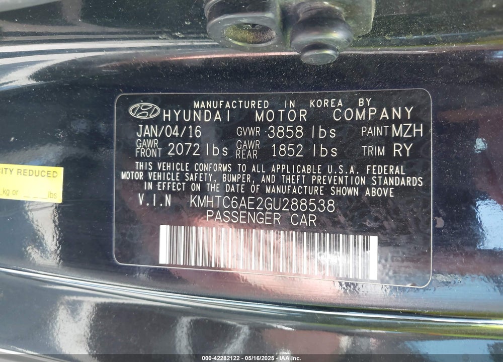 2016 HYUNDAI VELOSTER VIN: KMHTC6AE2GU288538