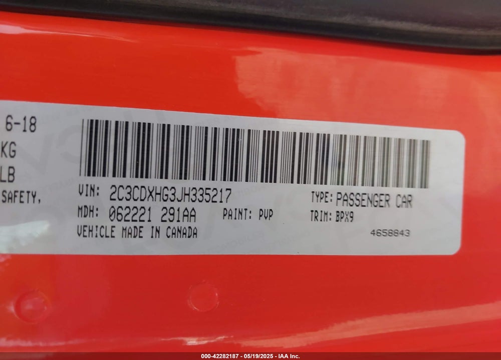 2018 DODGE CHARGER VIN: 2C3CDXHG3JH335217